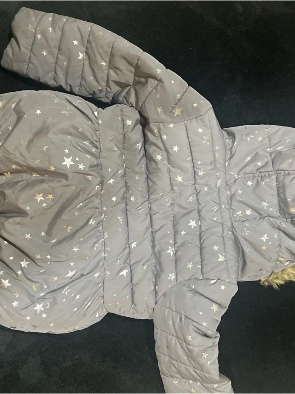 The Children's Place Gray Star-Print Puffer Coat with Faux-Fur Hood